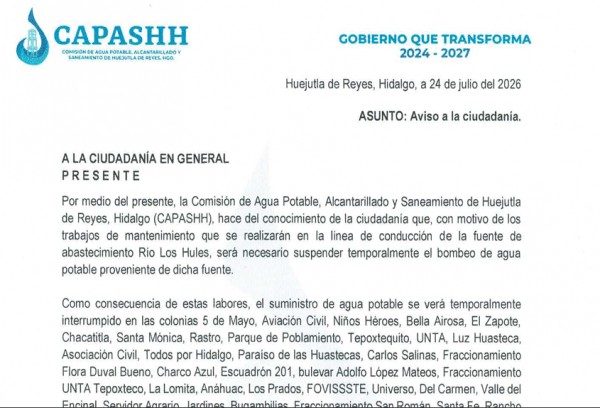 AVISO A LA CIUDADANIA RIO LOS HULES